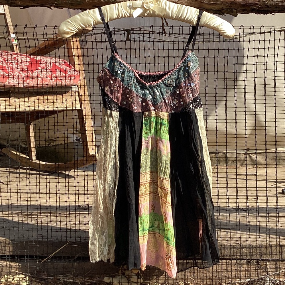 Lace Sequin Patchwork Tank Size S Festival Bohemian Hippie Lingerie Intimates